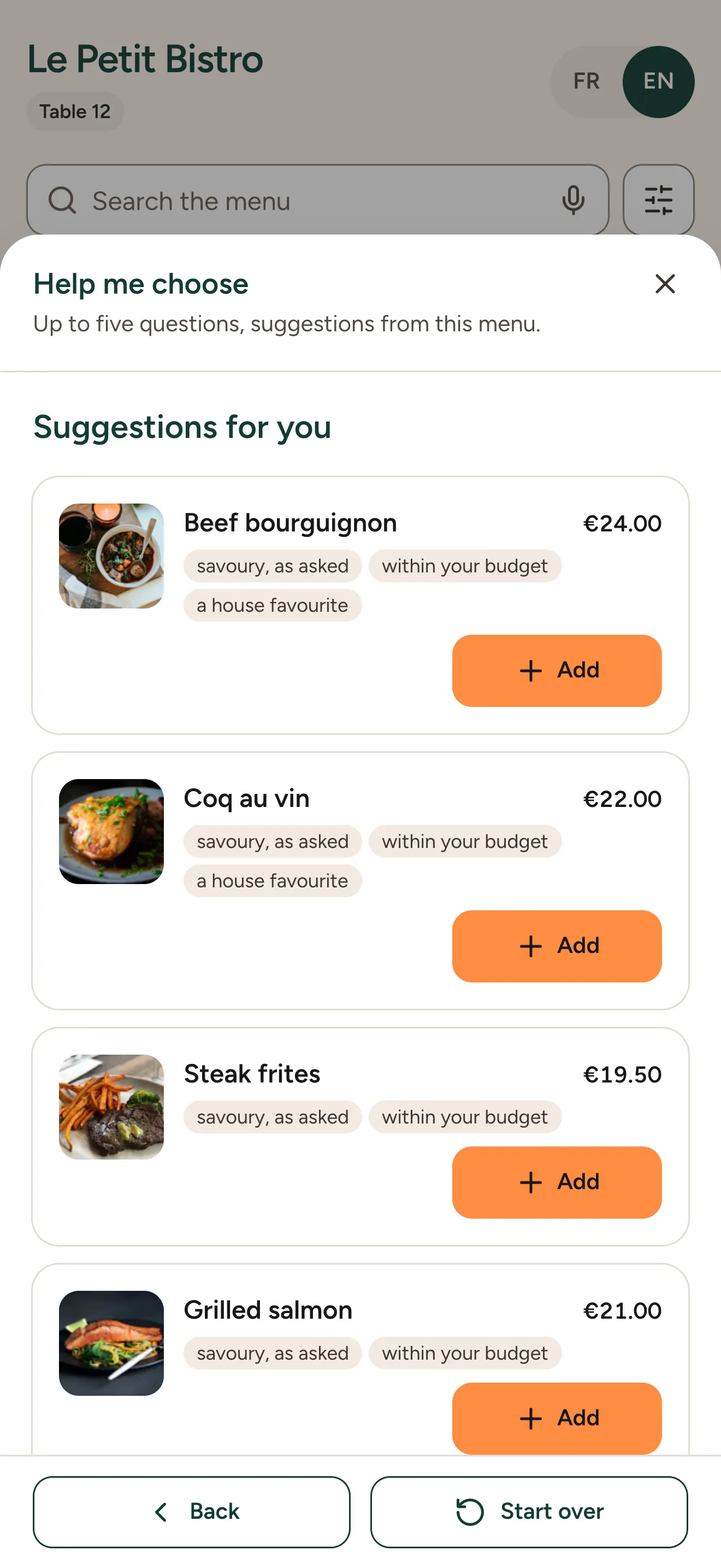 Help me choose: suggested dishes with their reasons