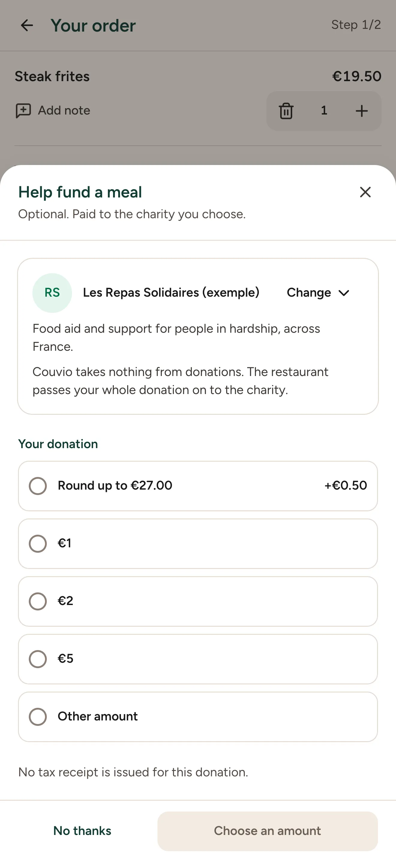 Choosing a donation for a charity, no amount preselected