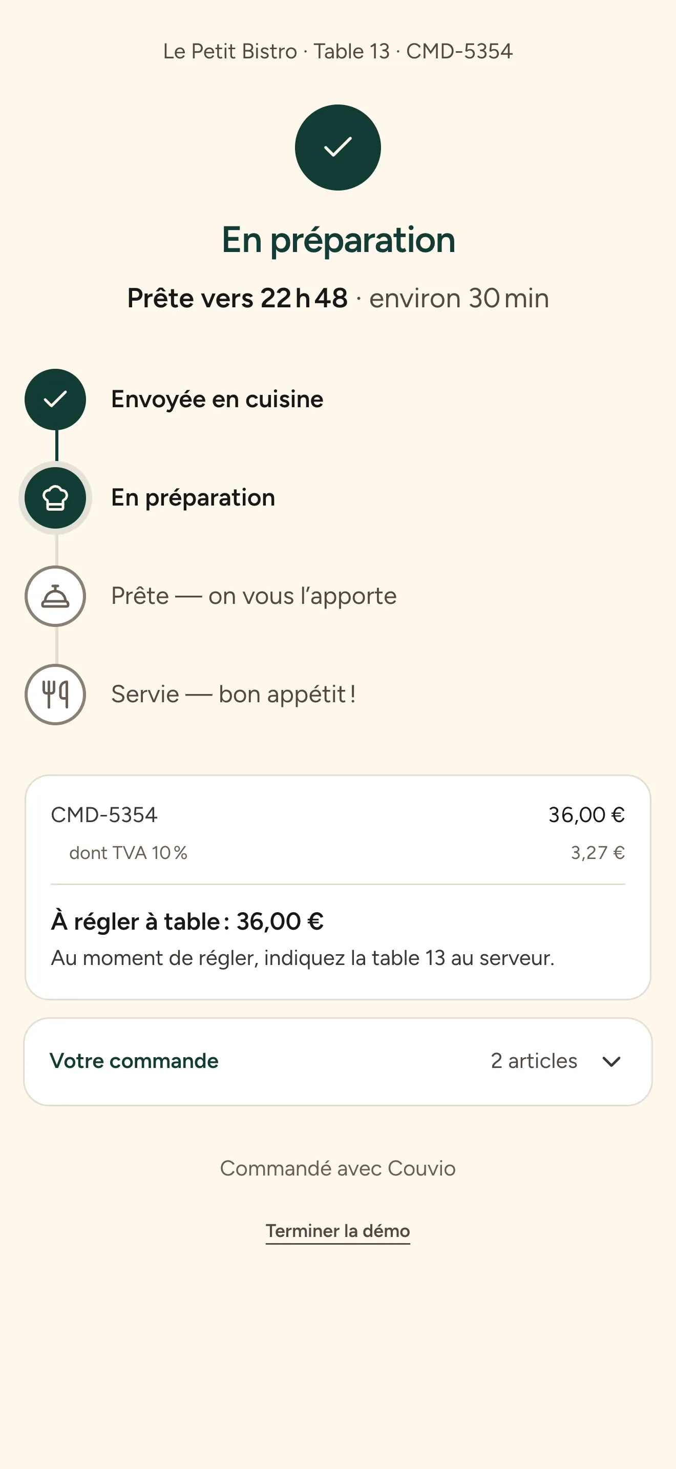 Suivi de commande en direct : en préparation