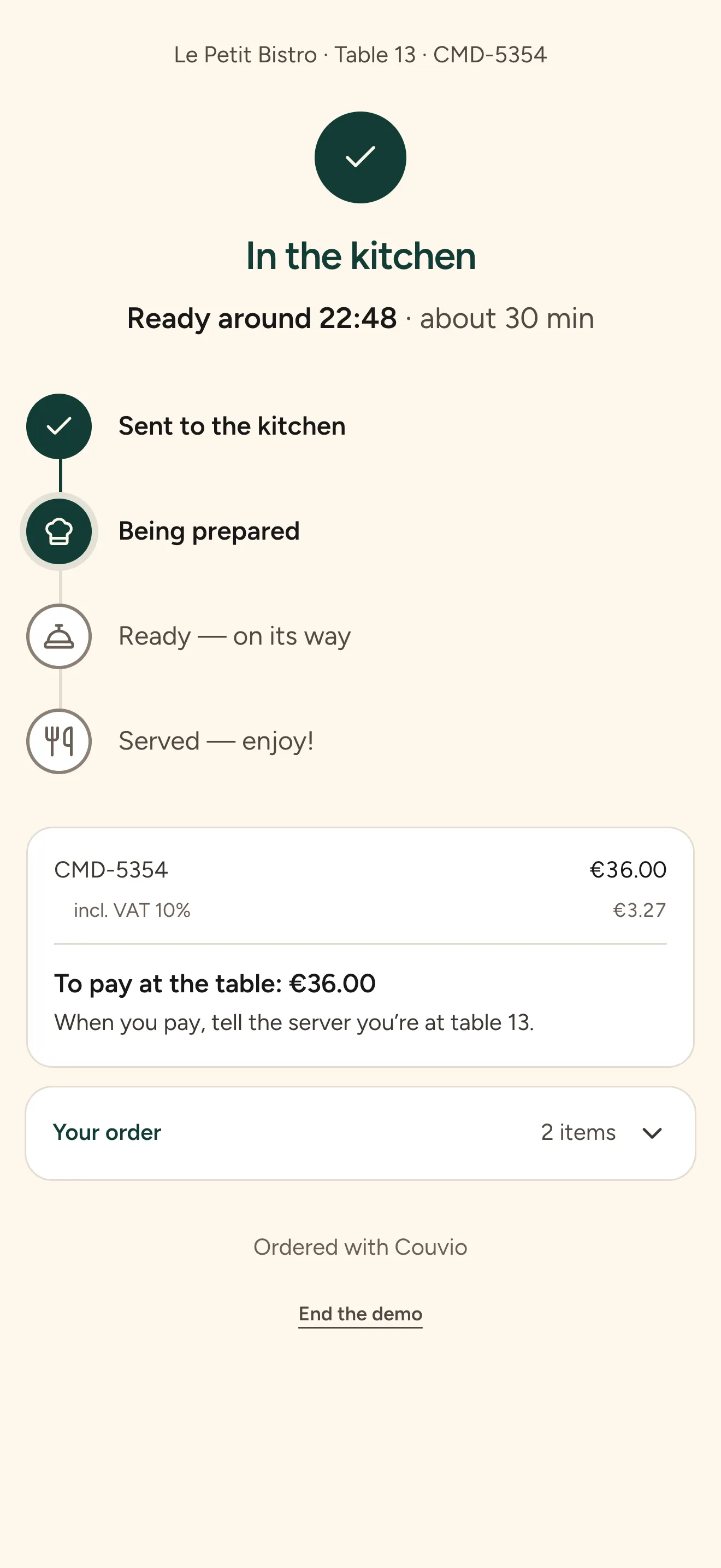 Live order tracking: in the kitchen
