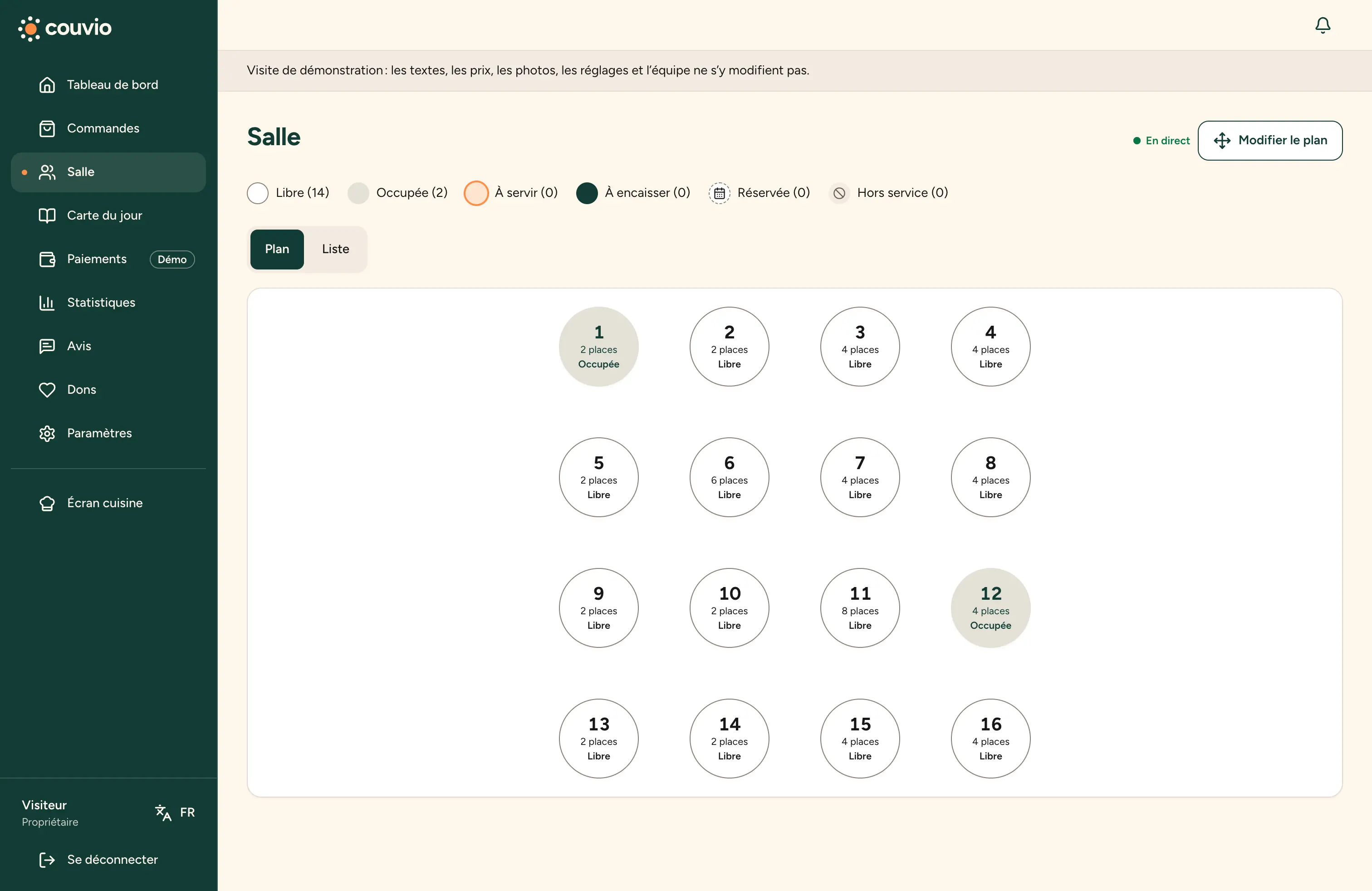 Plan de salle : l’état de chaque table en direct